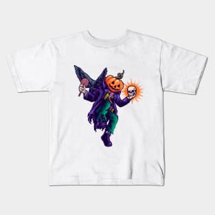 Halloween pumpkin head man with skull in hand Kids T-Shirt